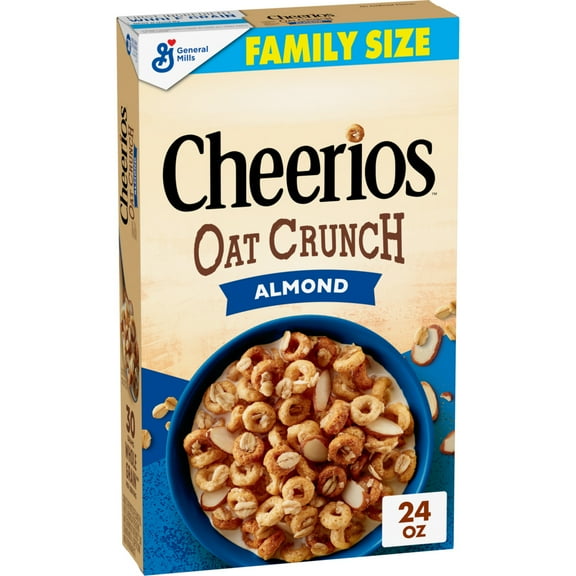 Cheerios Oat Crunch Almond Breakfast Cereal, Made with Whole Grain, Family Size, 24 oz