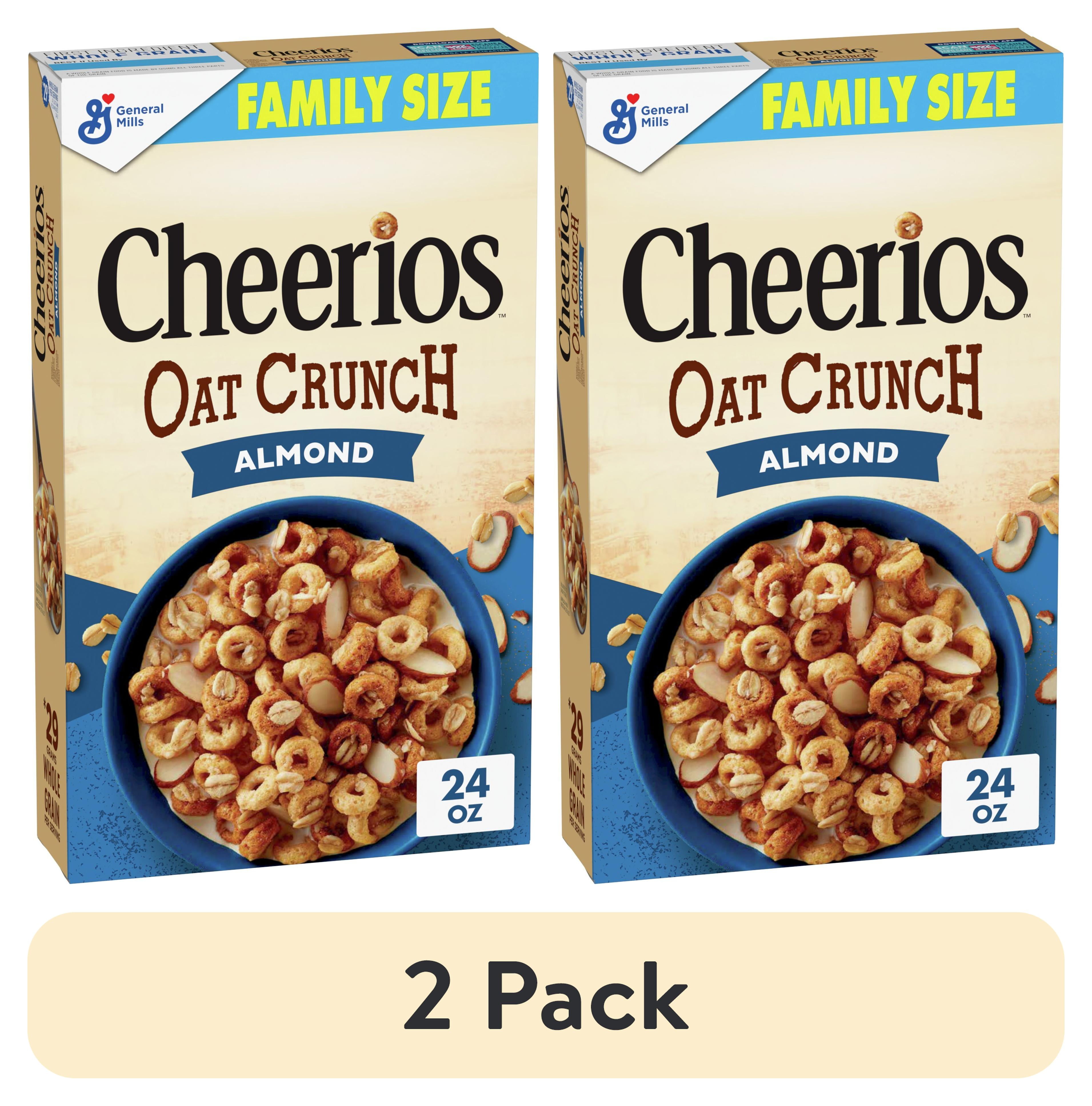 (2 pack) Cheerios Oat Crunch Almond Oat Breakfast Cereal, Family Size