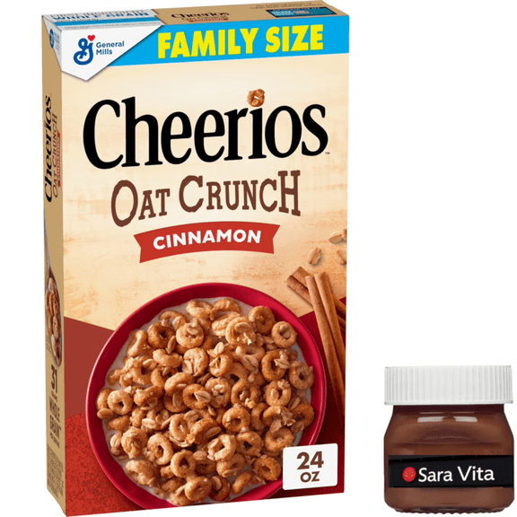 Cheerios Oat Crunch Cinnamon Breakfast Cereal, Made with Whole Grain, Family Size, 24 oz