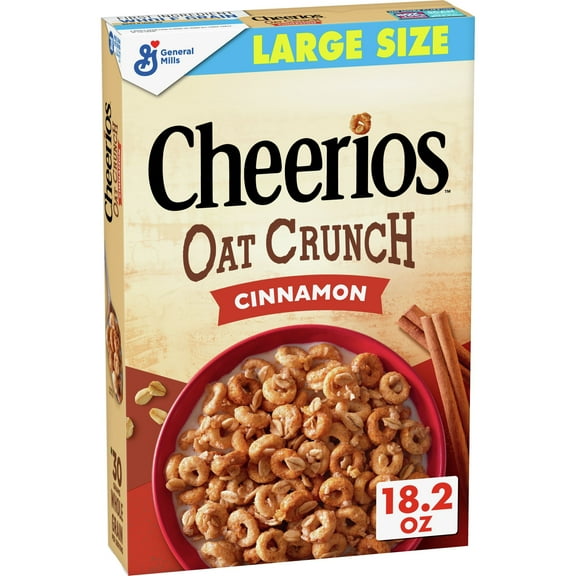 Cheerios Oat Crunch Cinnamon Oat Breakfast Cereal, Large Size, 18.2 oz