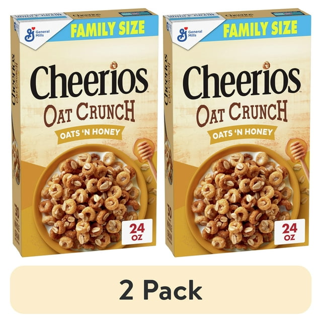 (2 pack) Cheerios Oat Crunch Oats & Honey Oat Breakfast Cereal, Family