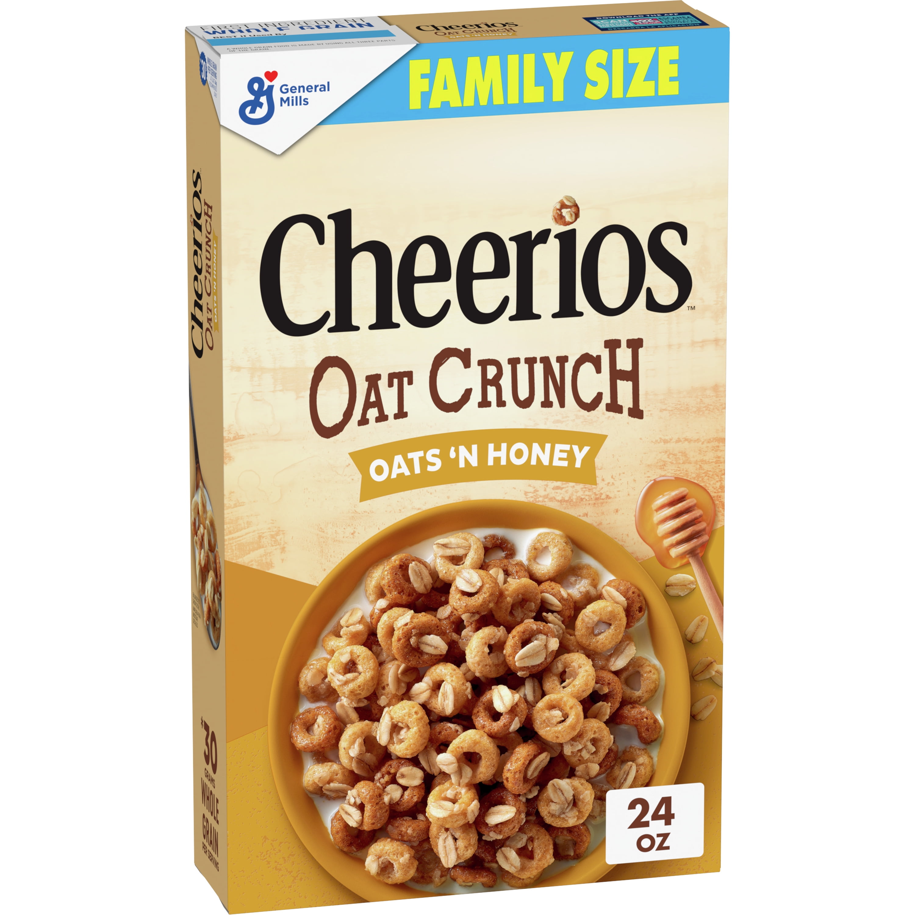 Cheerios Oat Crunch Oats & Honey Oat Breakfast Cereal, Family Size, 24