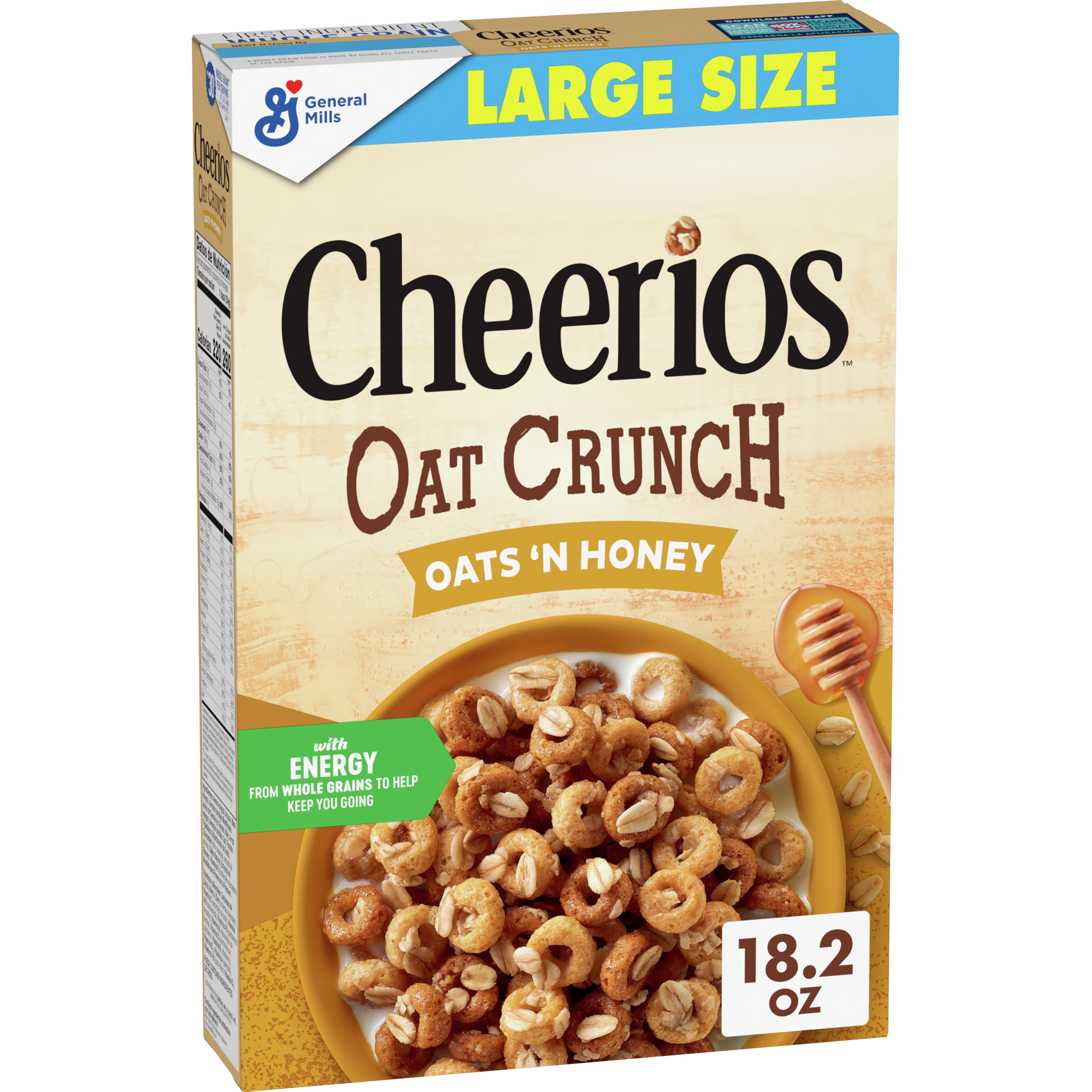 Cheerios Oat Crunch Oats & Honey Oat Breakfast Cereal, Large Size, 18.2 oz