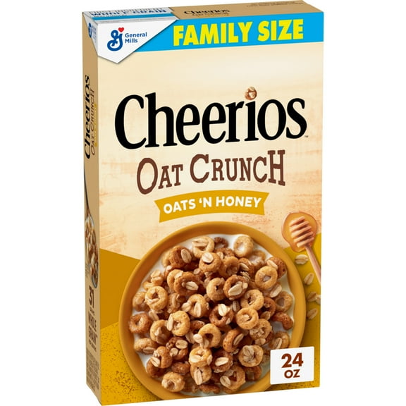 Cheerios Oat Crunch Oats 'N Honey Breakfast Cereal, Family Size, 24 oz