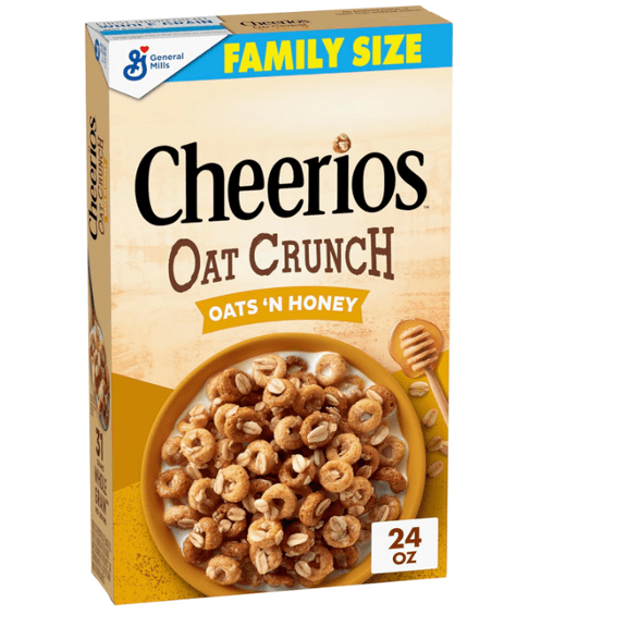 Cheerios Oat Crunch Oats 'N Honey Breakfast Cereal, Made with Whole Grain, Family Size, 24 oz