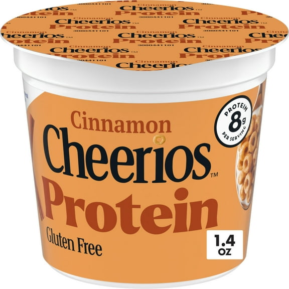 Cinnamon Cheerios Protein, Breakfast Cereal Cup, Gluten Free, Single Serve Cereal, 1.4 oz