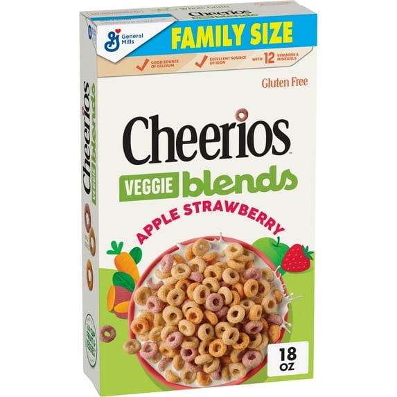Cheerios Veggie Blends Breakfast Cereal, Apple Strawberry, Family Size, 18 oz(pack of 2)