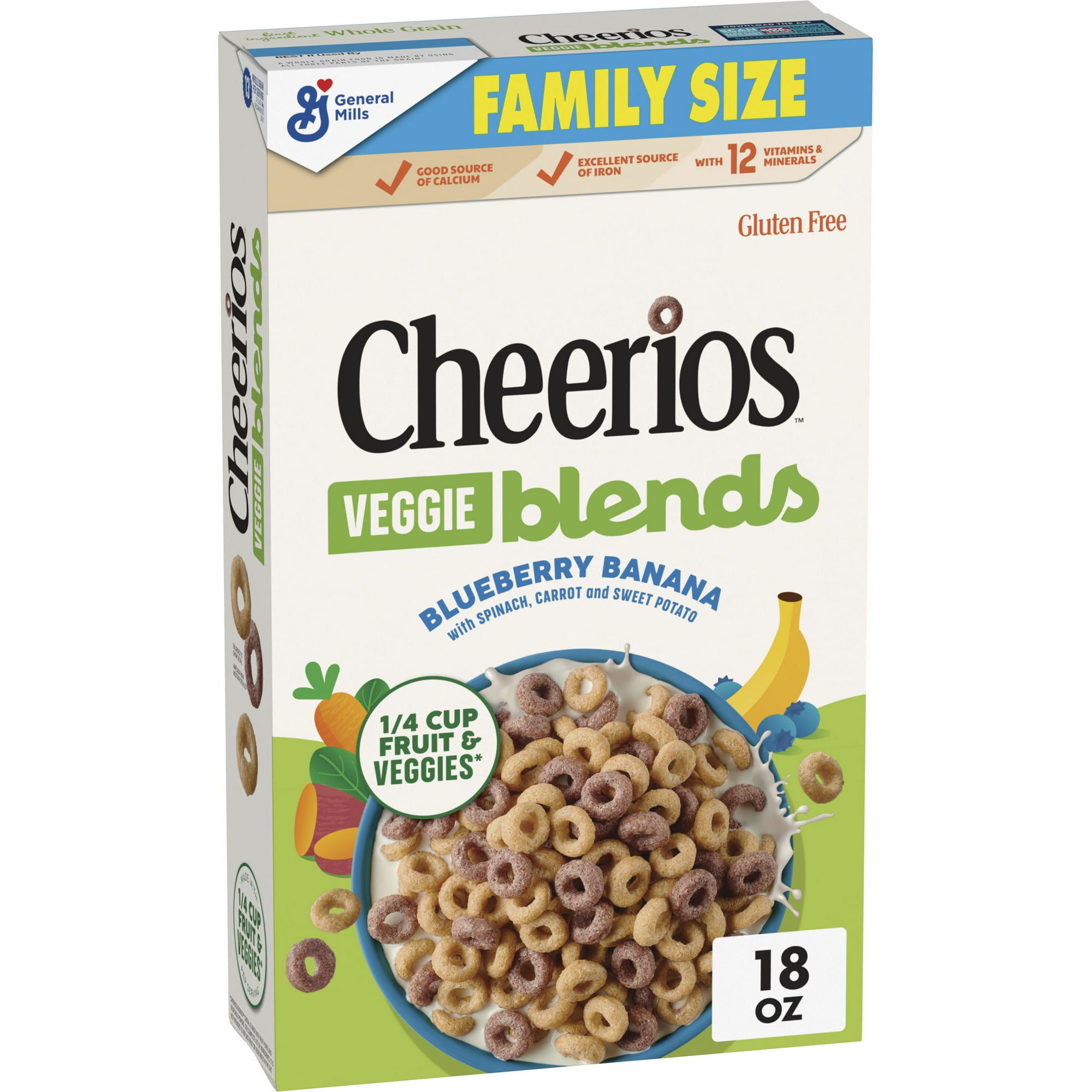 Cheerios Veggie Blends Breakfast Cereal, Blueberry Banana Flavored, Family Size, 18 oz