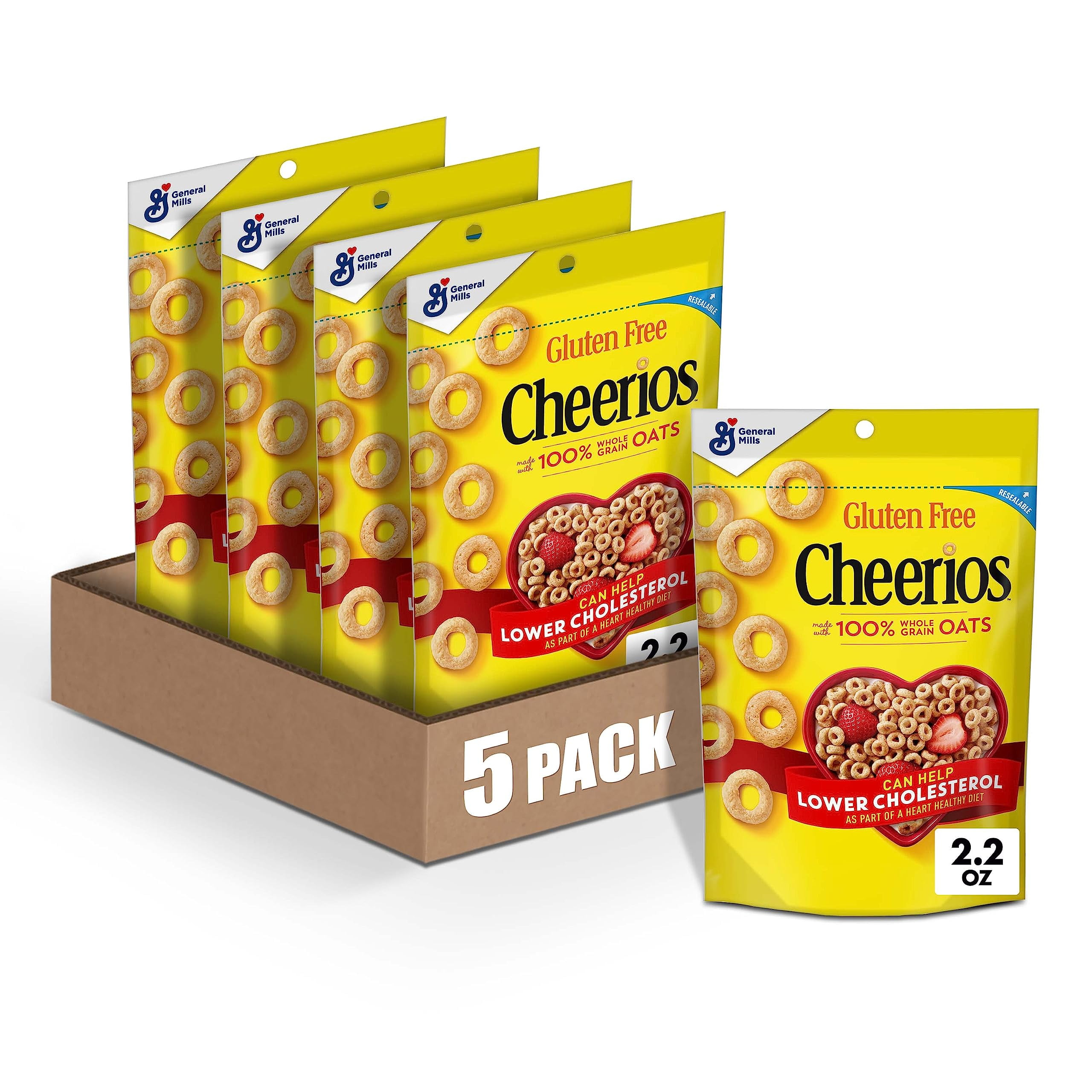 Cheerios Whole Grain Oats GlutenFree Breakfast Cereal, 2.2 oz Pouch