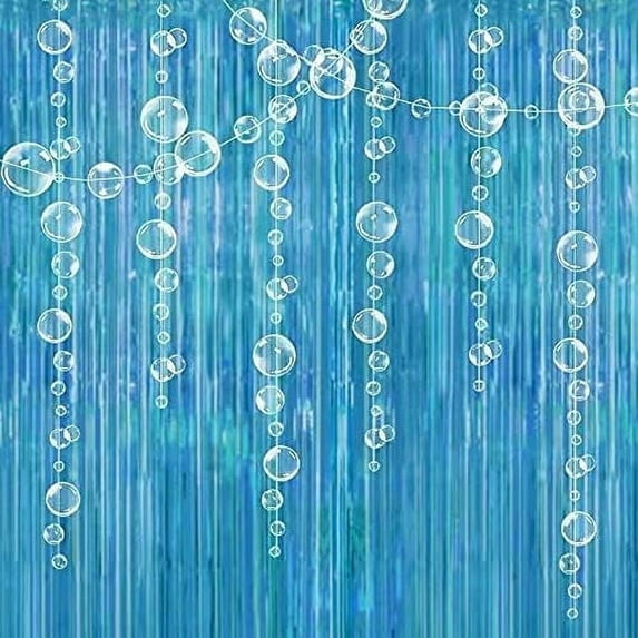 Cheerland 1 Pc Tinsel Foil Fringe Curtain Backdrop & 3 Pcs Bubble Garlands Set, 6x3ft, 4 Pcs in Total
