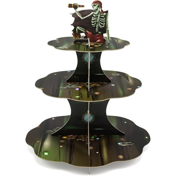 Cheerland 12.8 x 12.8 Inch Wood Pirate 3-Tier Cupcake Stand, Dessert Display Cake Serving Tray