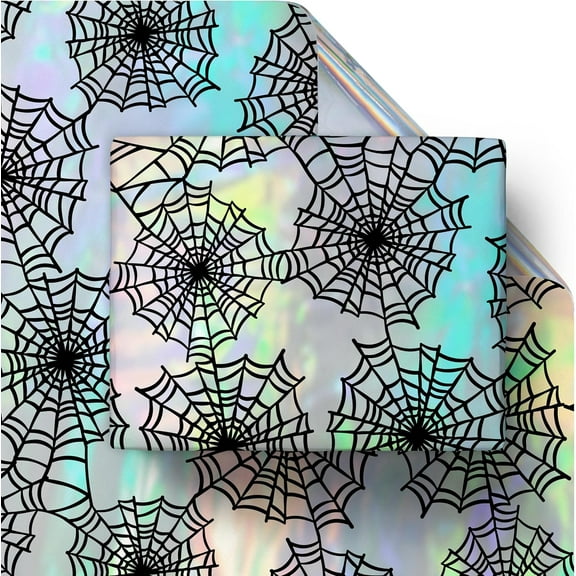 Cheerland 12 Pcs Spiderweb Halloween Wrapping Sheets Iridescent Gift Wrap Cobwebs Holographic Spider Web