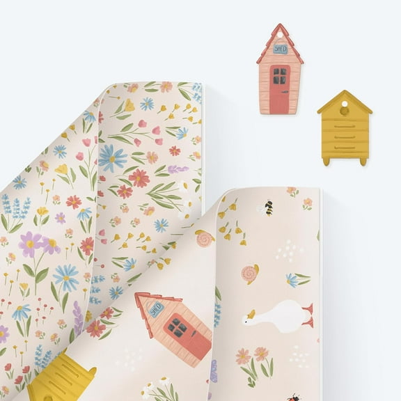 Cheerland 12 Sheets Garden Party Animal and Critter Theme Gift Wrapping Paper with 12 Gift Tags, 2 Designs