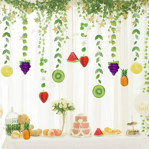Cheerland 12 Strings Tropical Leaves and Fruit Garlands for Kids Birthday Party Decorations