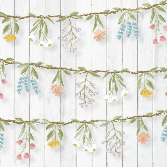Cheerland 2 Pcs Flower Banner Garland for Pastel Spring Garden Plastic Floral Woodland Theme, 10 ft