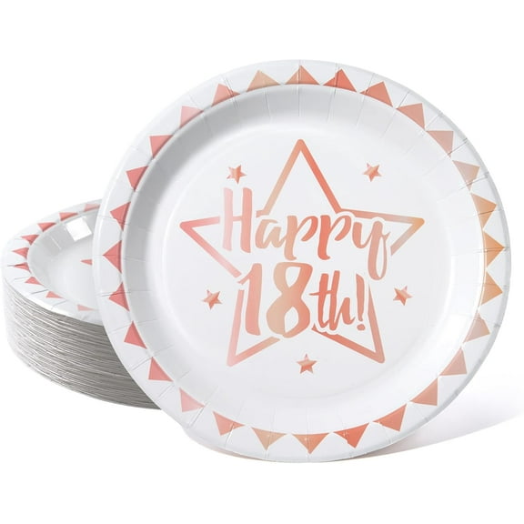 Cheerland 24 PCS 18th Happy Birthday Milestone Paper Plates Rose Gold Guests Tableware