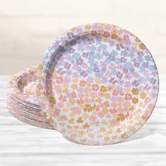Cheerland 24 PCS Floral Paper Plates for Weddings, Birthdays, Baby Showers