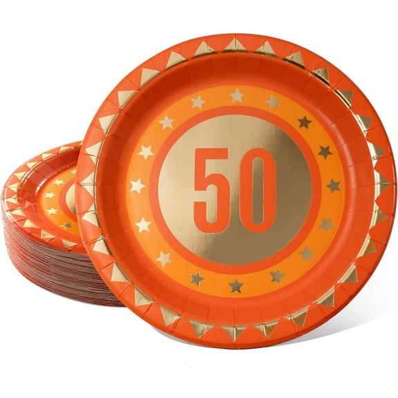 Cheerland 24 Pcs 9" Gold Milestone Disposable Party Plates