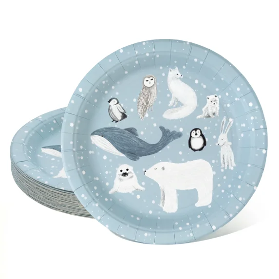 Cheerland 24-Piece Winter Animals Disposable Paper Party Plates, 7 Inch