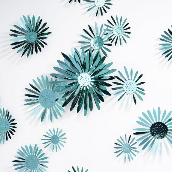 Cheerland 3D Teal Blue Flower Removable Blue Daisy Wall Sticker Living Room Decoration