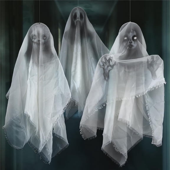 Cheerland 6 Pcs Hanging Ghost Decoration Garland Flying Ghouls for Halloween Summerween Haunted Mansions Horror Parties
