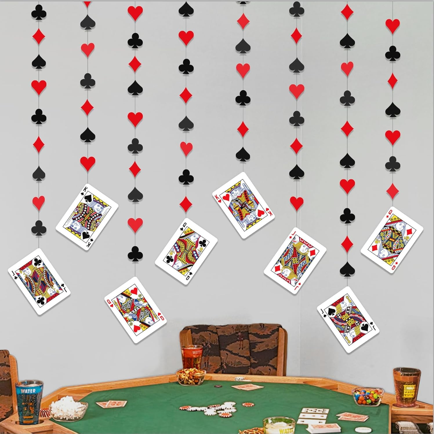 Cheerland 8 Pcs Casino Party Garland Alice in Wonderland Decorations Tea Party Theme Banner Decor for Casino Night Supplies