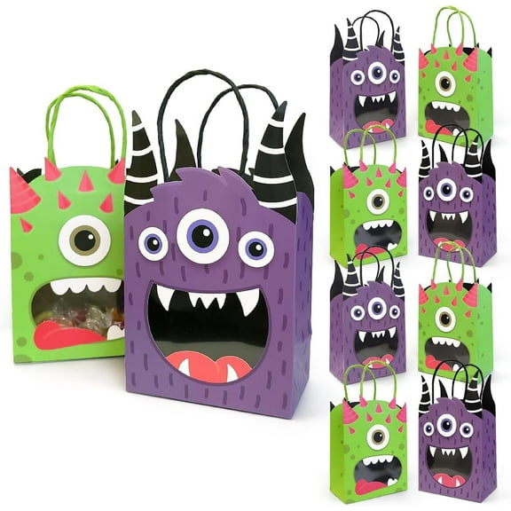 Cheerland 8 Pcs Monster Bag Halloween Bags Colorful Monster Birthday Party Favor Bags Summerween