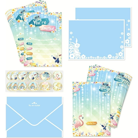 Cheerland Alice in Wonderland Floral Invitation Card, Girls Birthday, 12 Sets
