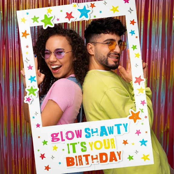 Cheerland Birthday Party Selfie Photo Frame with Customizable Neon Stars, 1 Piece