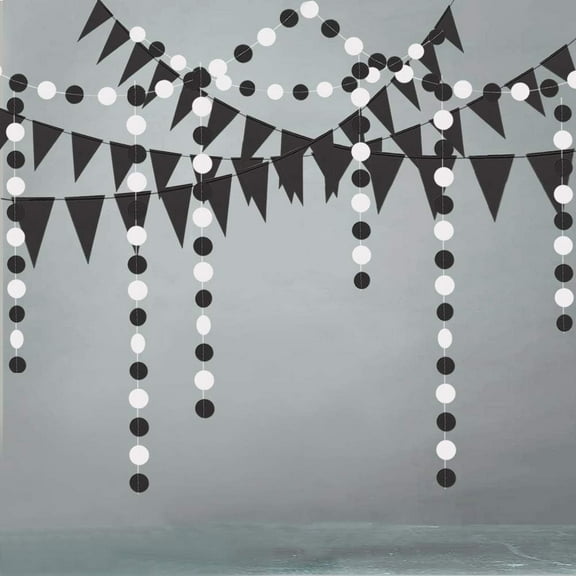 Cheerland Black & White Circle Garland and Triangle Banner, 4 Pcs, 46 Ft