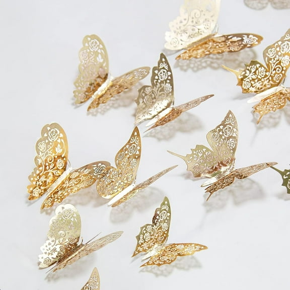 Cheerland Butterfly Wall Decal, Champagne Gold, 48 Pieces