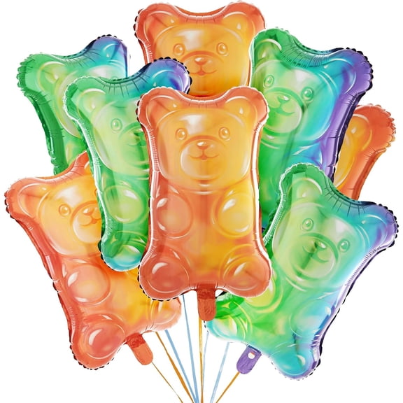 Cheerland Candy Balloons Candyland Party Decorations Gummy Foil Metallic Mylar Balloon Gummy Candy Land Themed Bear Balloons Colorful Dessert Station Rainbow Sweets Bar Party Supplies Pack of 8