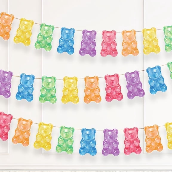 Cheerland Candyland Banner Gummy Candy Bear Party Decorations Hanging Candyland Banner Streamers Colorful Bear Candy Garland Decoration for Baby Shower Birthday Kids Birthday Decoration