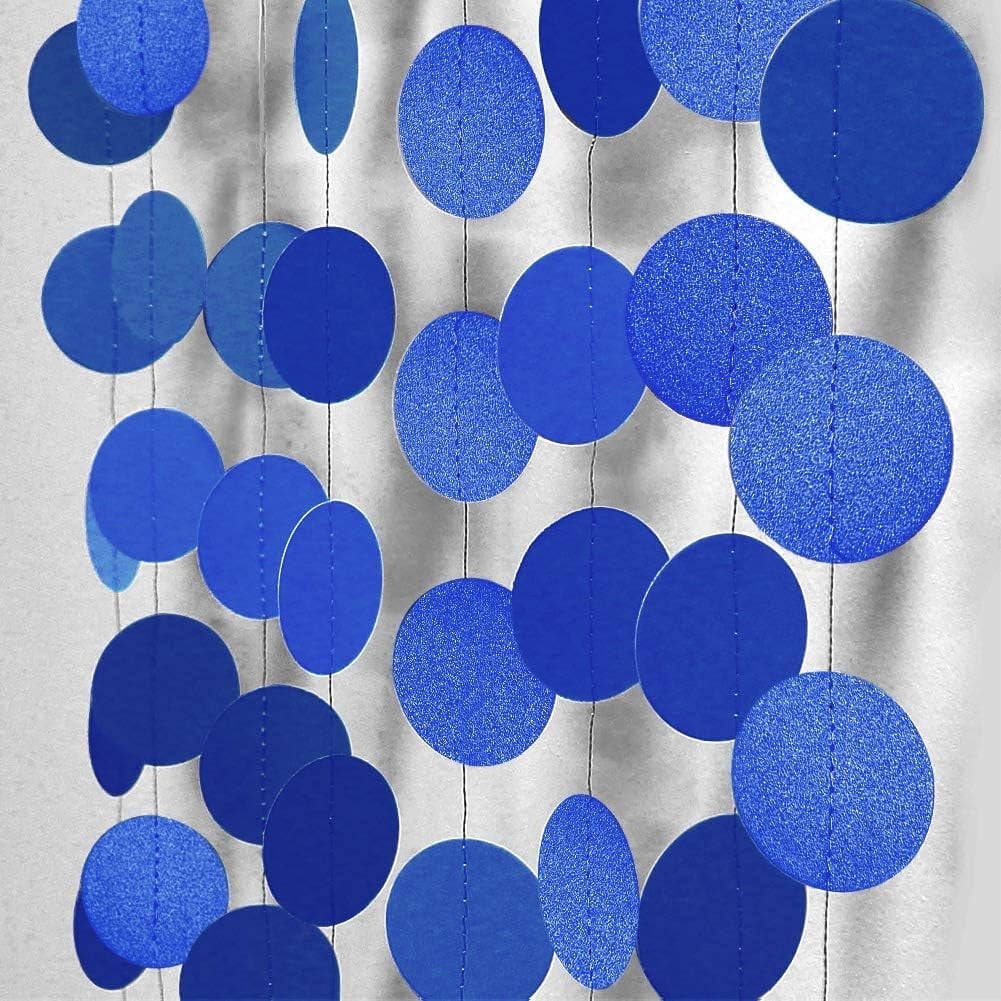 Worldoor Pack Of 2 Circle Dots Paper Garland – 6.5 Feet Long, Blue Boy Baby Shower Birthday Party Hanging Décor, Hand-Sewn Craft Paper