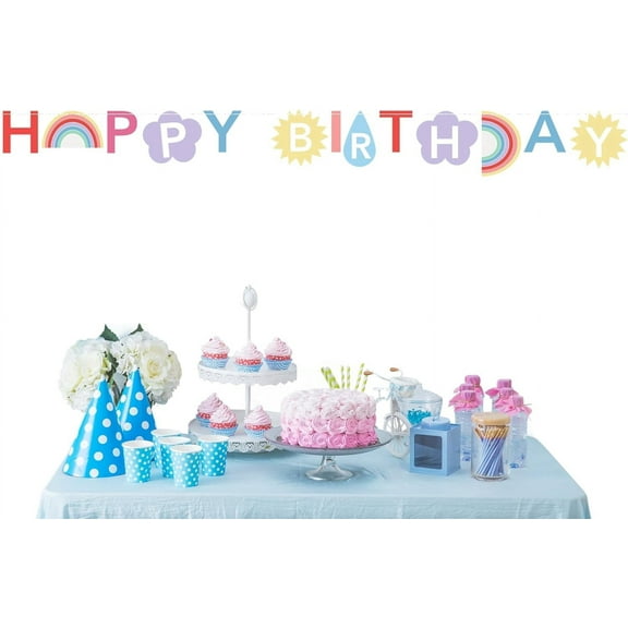 Cheerland Colorful Rainbow Pastel Kids Birthday Party Banner, 70 Inches