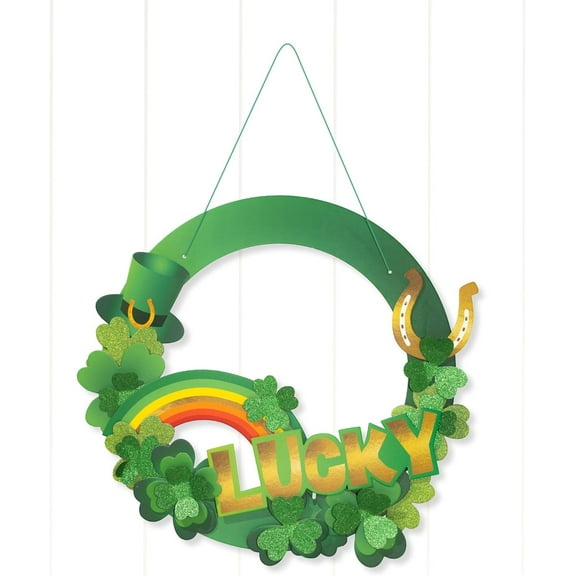Cheerland DIY Green Clover Lucky Leprechaun Rainbow St. Patrick's Day Door Wreath, 1 Piece