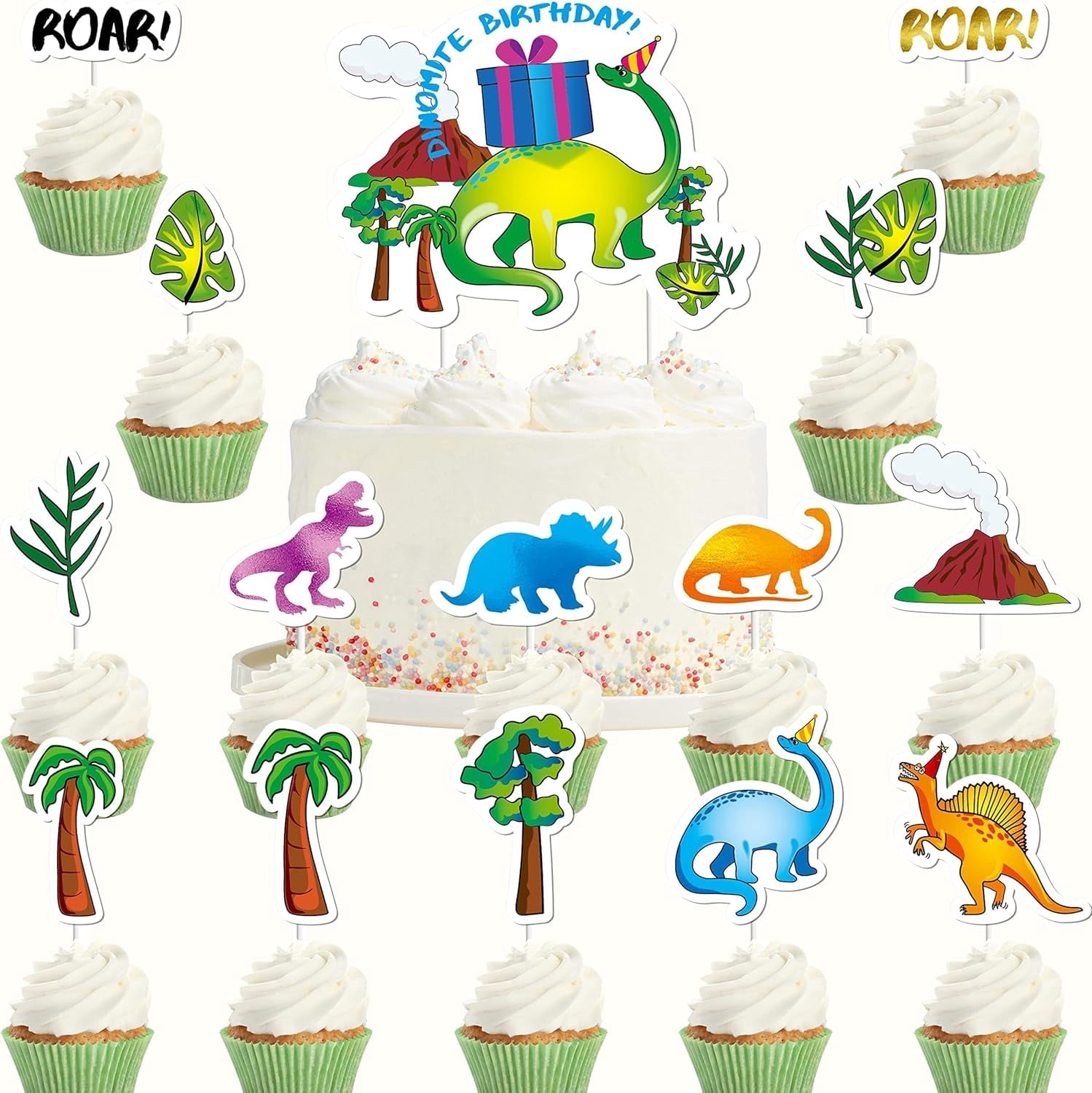 Dinosaur Dino Cupcake Toppers Picks for Birthday Party by Cheerland ...