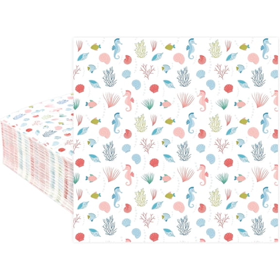 Cheerland Disposable Napkins with Sea Animals, Seashorses, Seashell Corals, 50 Count