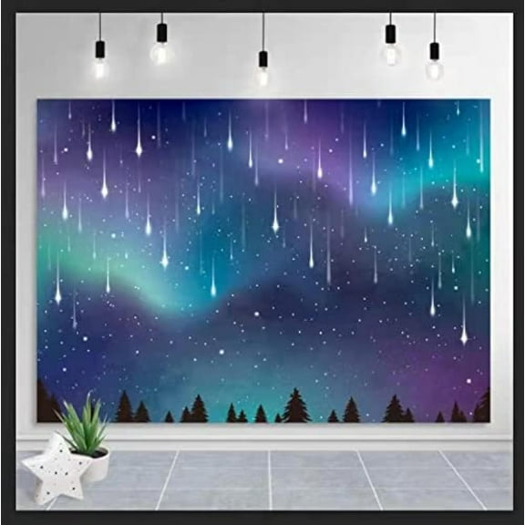 Cheerland Fabric Night Sky Star Backdrop for Aurora Party, 7 ft x 5 ft, Blue, 1 Count