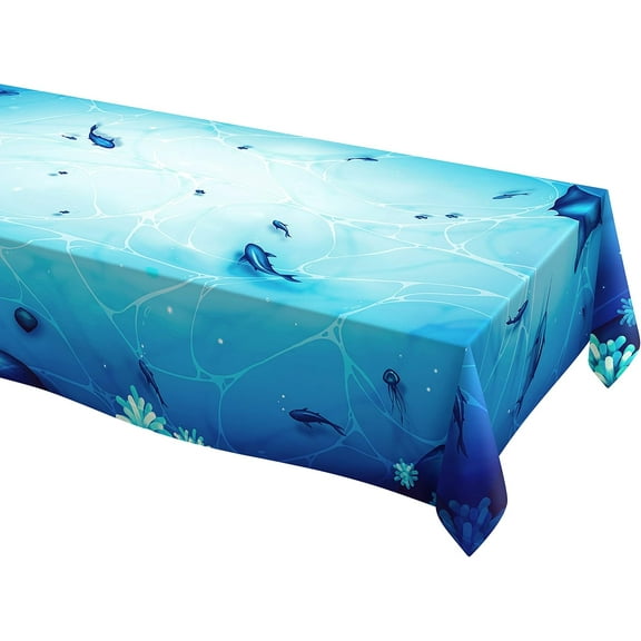 Cheerland Fabric Under the Sea Themed Tablecloth, Ocean Theme Birthday Party, 9 x 5 ft