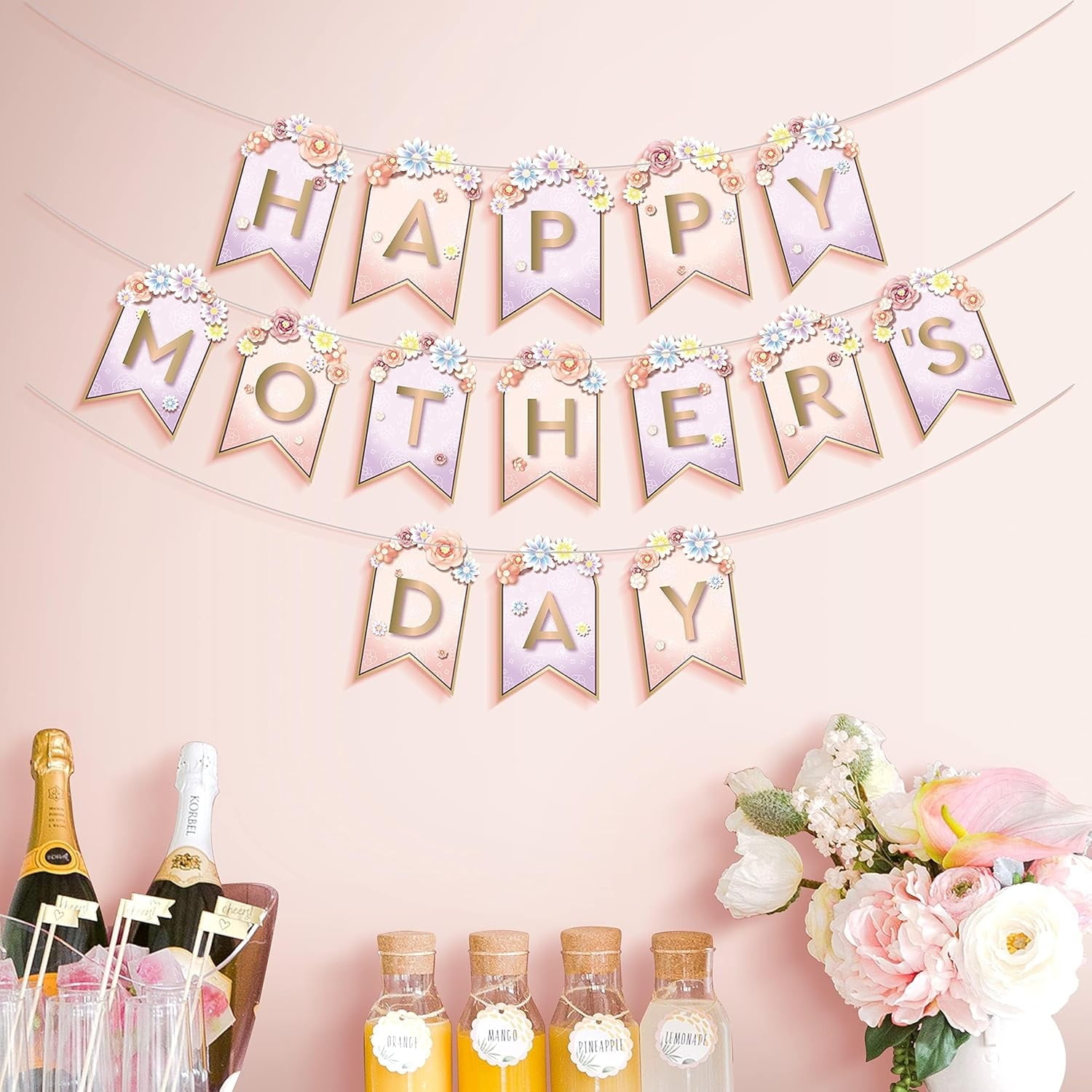 Best Mom Ever Banner - Feliz Dia Mama Happy Mother's Day Birthday Party Decorations, Rose Gold Glitter