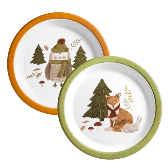 Cheerland Forest Animals Owl & Fox Paper Disposable Party Plates, 24 Pcs