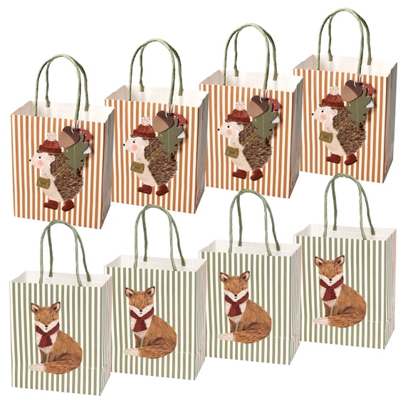 Cheerland Forest Animals Party Stripe Gift Bag with Hedgehog & Fox, 8 Pcs