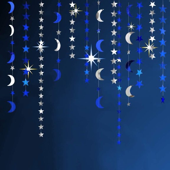 Cheerland Garlands Kit Twinkle Little Star Royal Blue Silver Stars and Moon, 52 ft