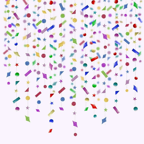 Cheerland Glitter Colorful Confetti Garlands Hanging Rainbow Star Backdrop, 100 ft