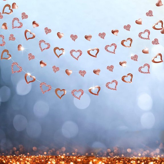Cheerland Glitter Rose Gold Heart Garland Shiny Valentines Day, Mother's Day