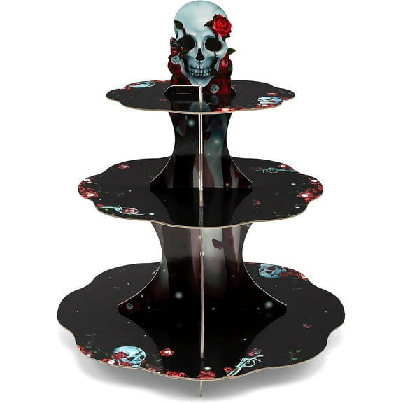 Cheerland Gothic Skeleton 3-Tier Cupcake Stand for Birthday, Halloween, Baby Shower