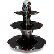 Cheerland Gothic Skeleton 3-Tier Cupcake Stand for Birthday, Halloween, Baby Shower