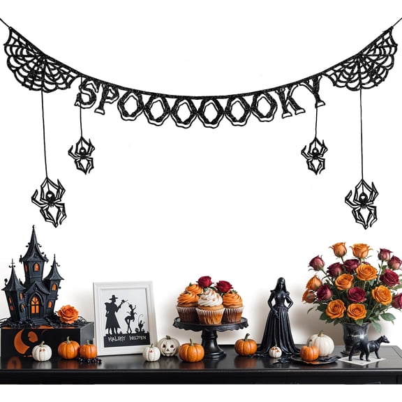 Cheerland Halloween Party Banner with Spooky Spider Web, 7.3 x 74.8 Inches