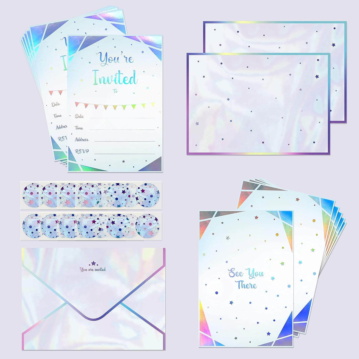 Cheerland Iridescent Invitation Cards, Holographic Invites, 12-Pack, 7 x 5 Inches
